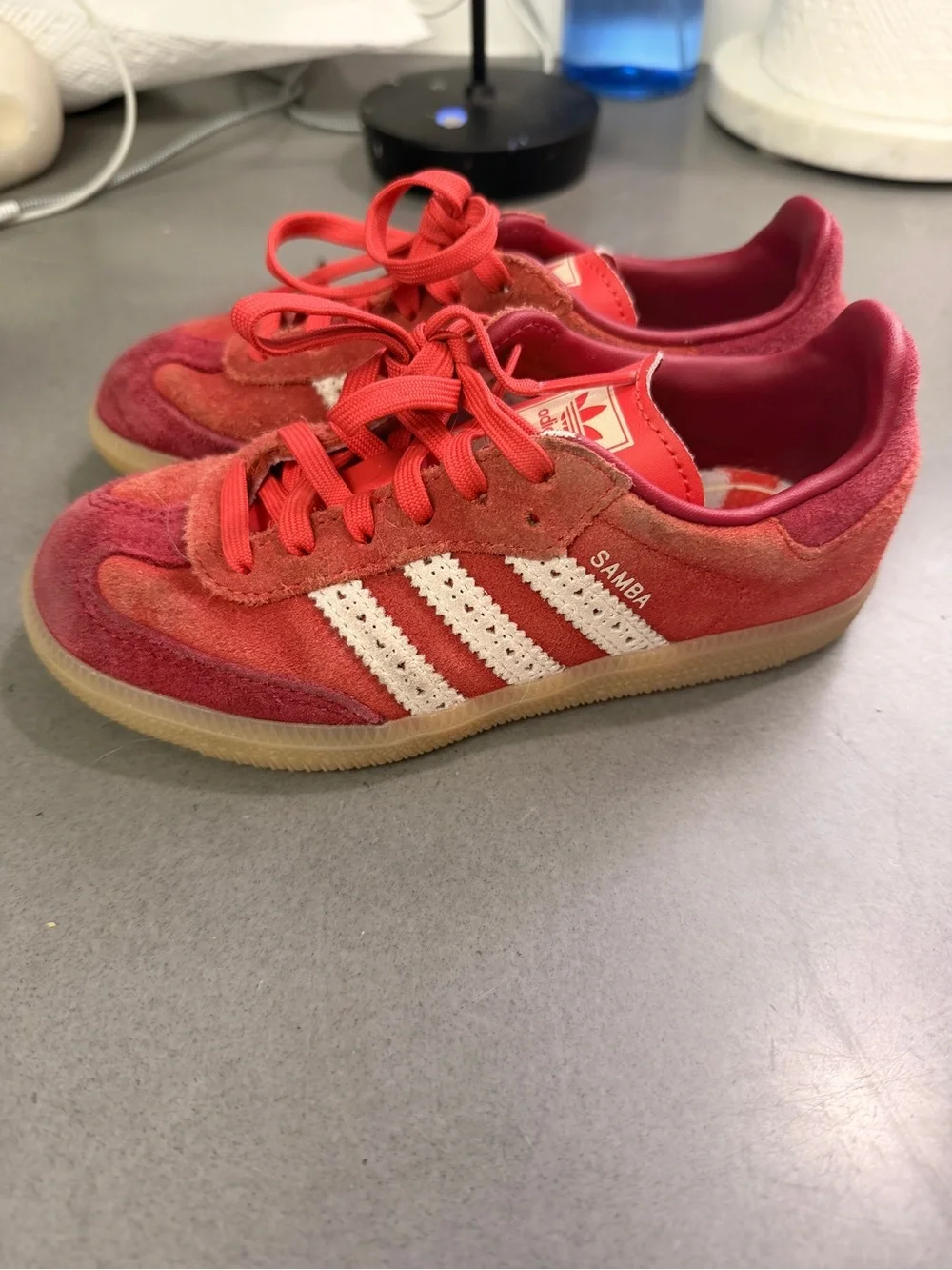 adidas Samba Kids Red Suede Sneakers with White Stripes